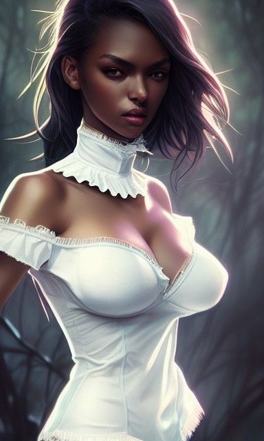 Beautiful Ebony Girl in Shining White Blouse