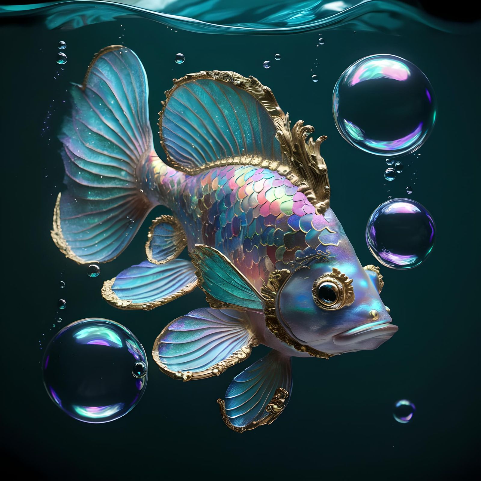 Iridescent Rainbow Fish in Rococo Style