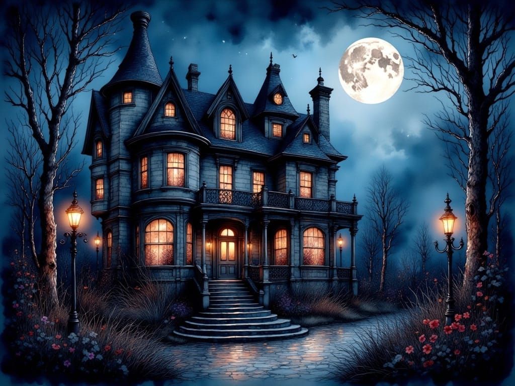 Haunted mansion in the mist