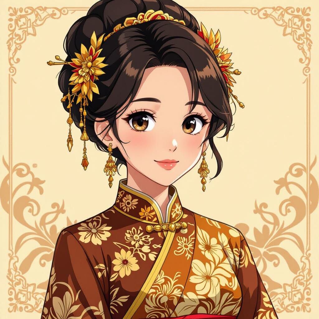 Anime Girl in Javanese Kebaya, Studio Ghibli Style