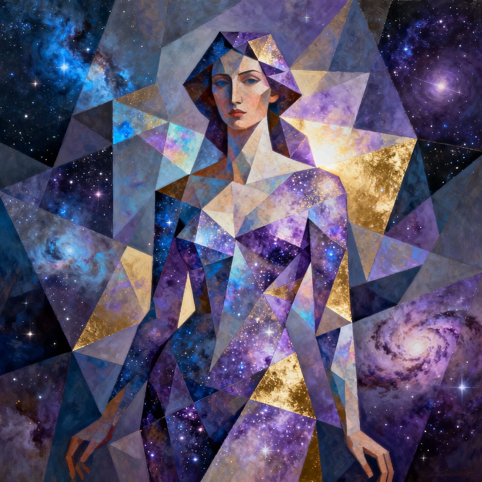 Cubist Stardust Woman in Cosmic Style