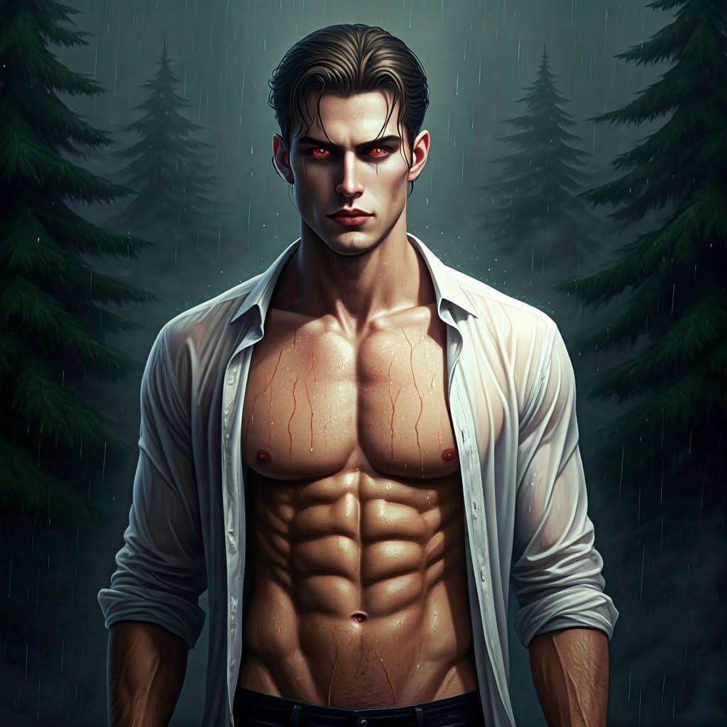 Mystical Vampire in Forest, Gothic Art Style