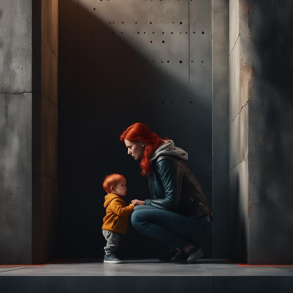 Desperate Mother and Child: Detailed Matte Painting