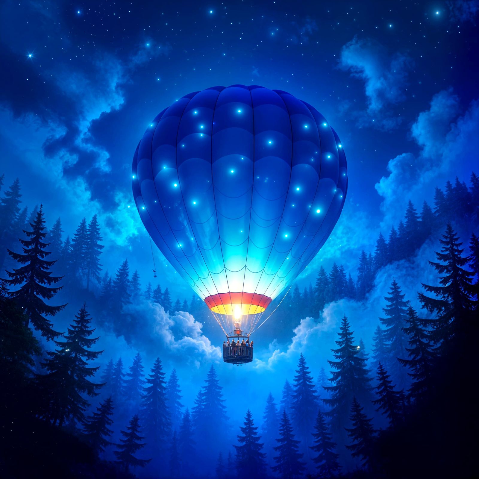 Bioluminescent Balloon Illuminates Enchanted Forest at Night