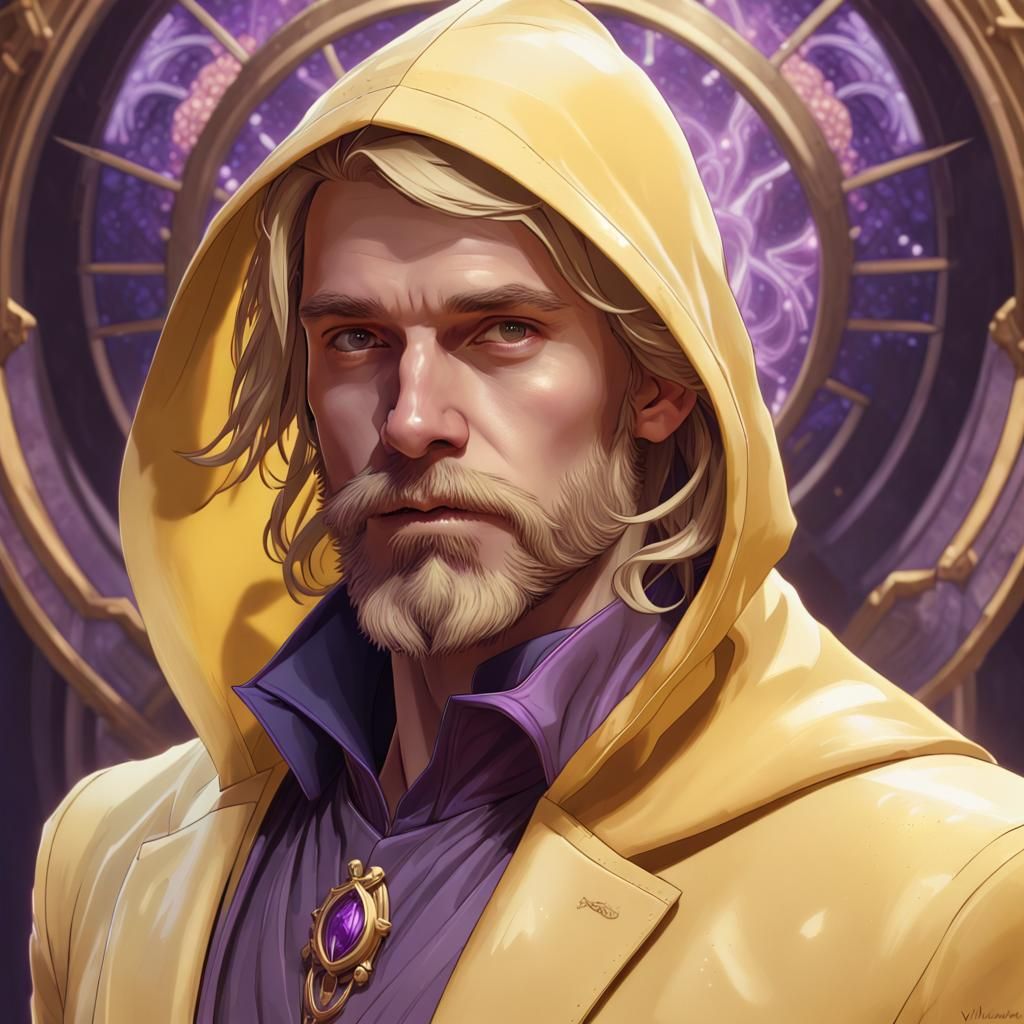 Blond Man in Yellow Suit with Purple Magic