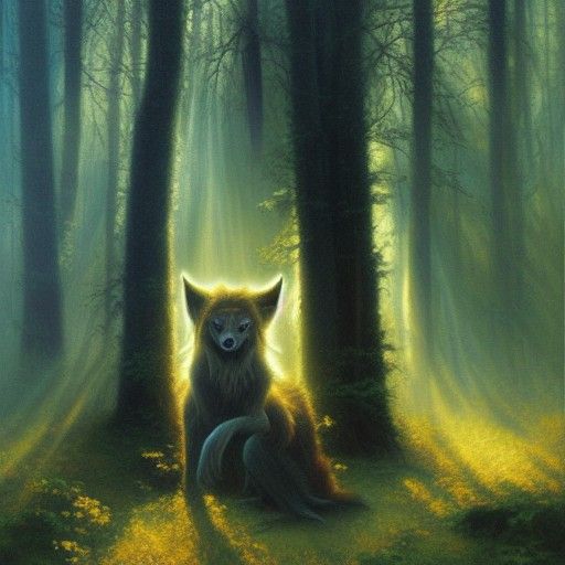 Benevolent Golden Lycan Forest Creature in God Rays