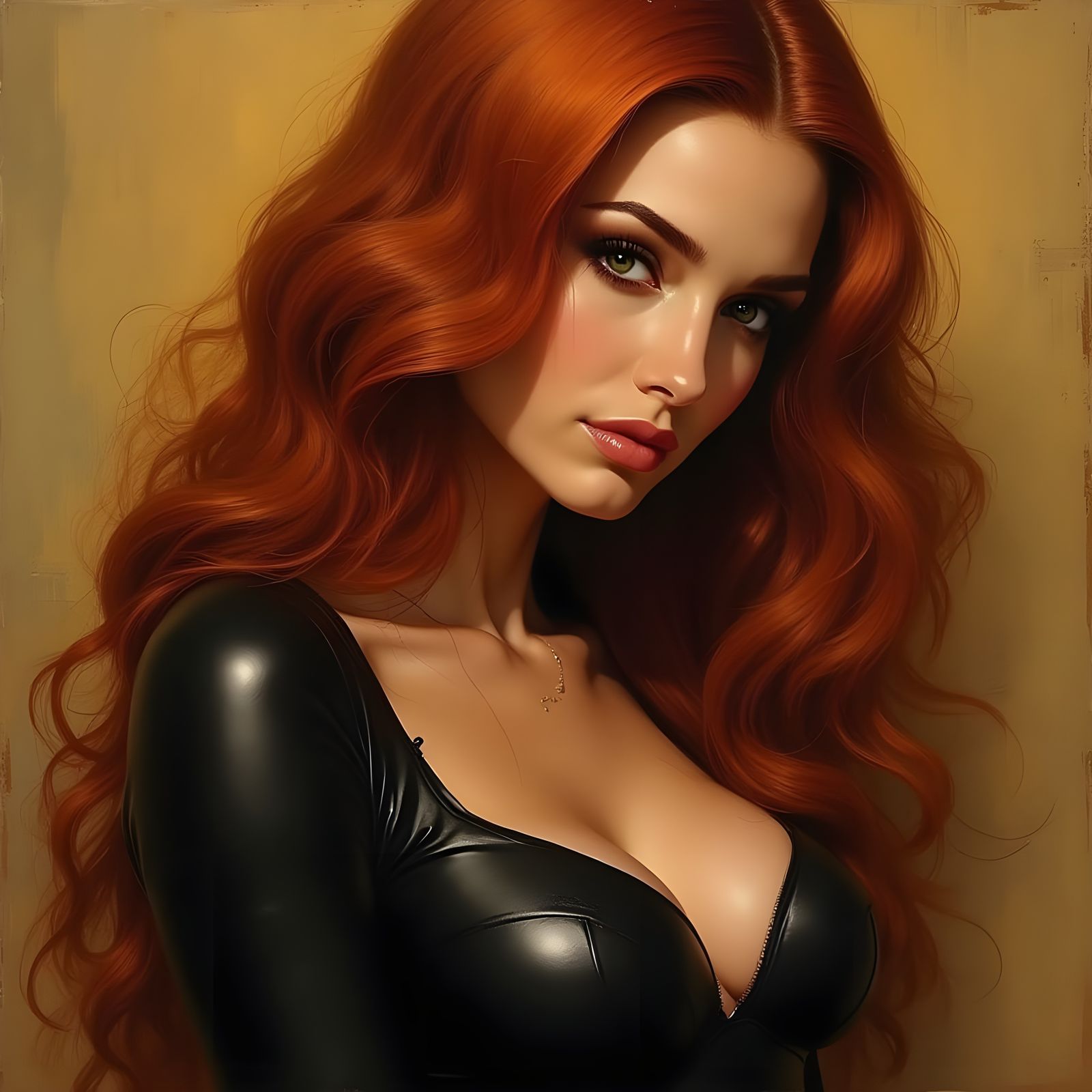 Elegant Woman with Auburn Hair: Oil Painting Portrait