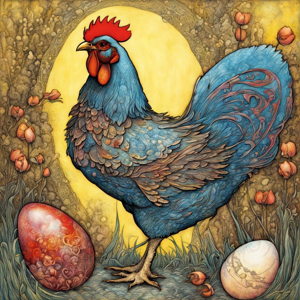 Whimsical Easter Fantasy in Vibrant Collagraphy Style