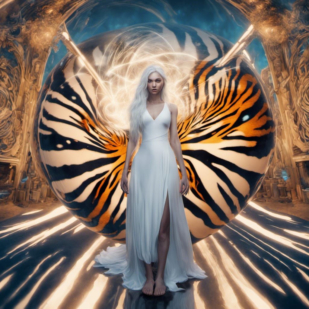 Slender Woman with Tiger in Dynamic Lighting