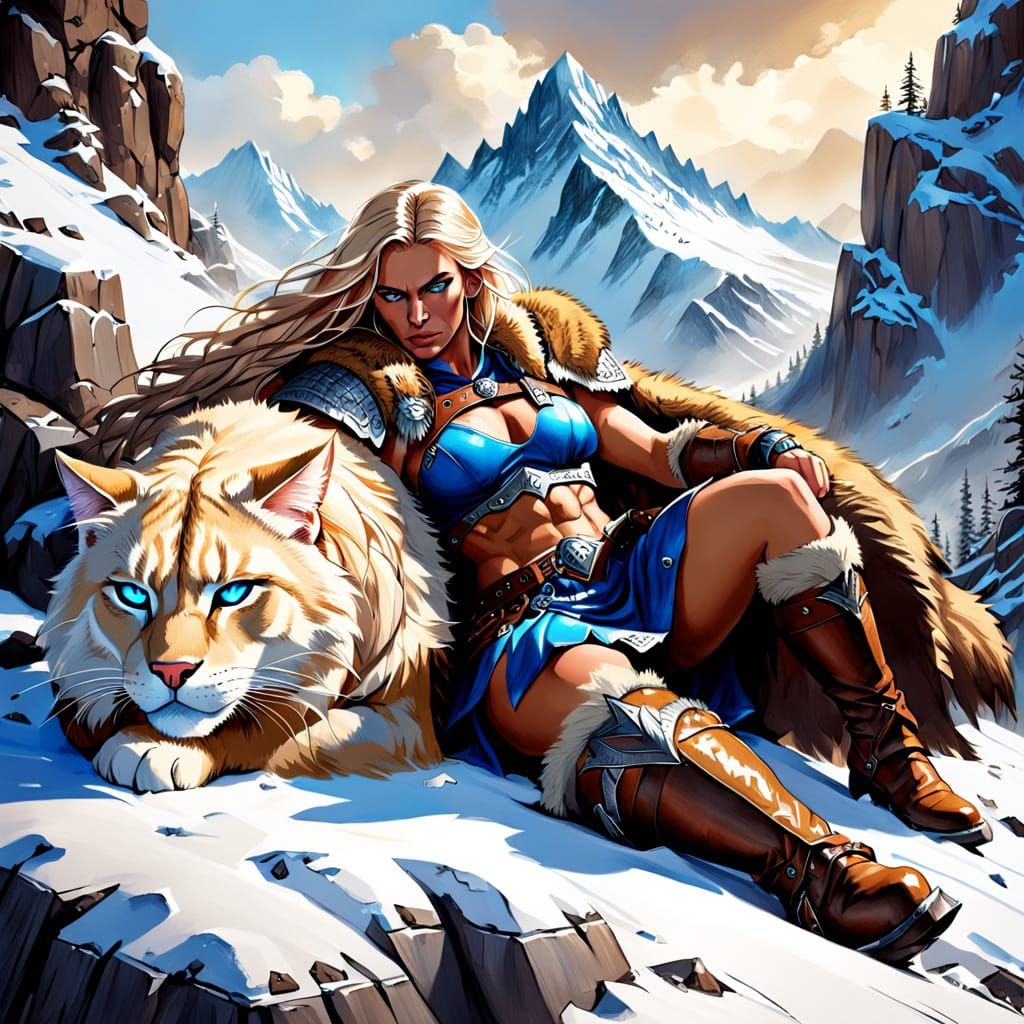 Stunning color sketch of a strong and beautiful barbarian gi...