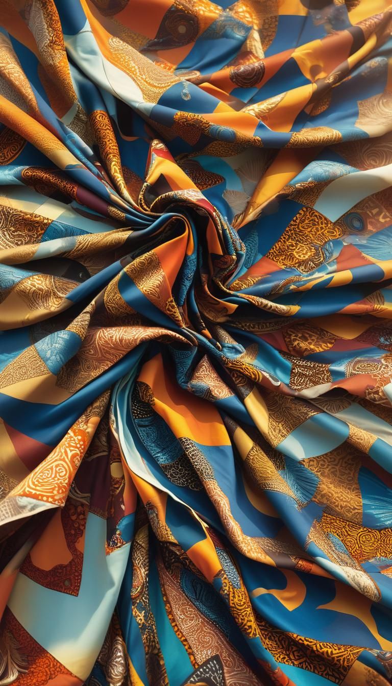 African Fabrics Dance in Swirling Sky: Fantasy Concept Art