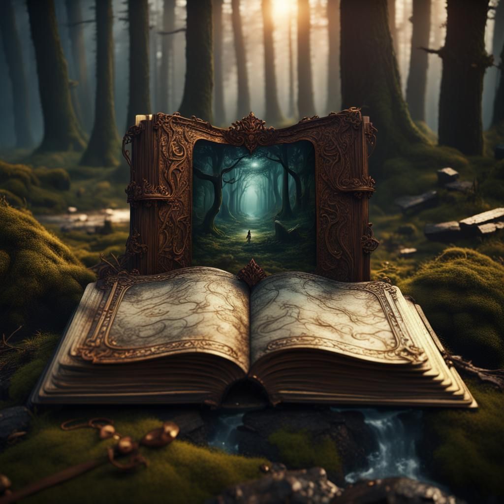 Old Book Found in Forest, Detailed Matte Painting