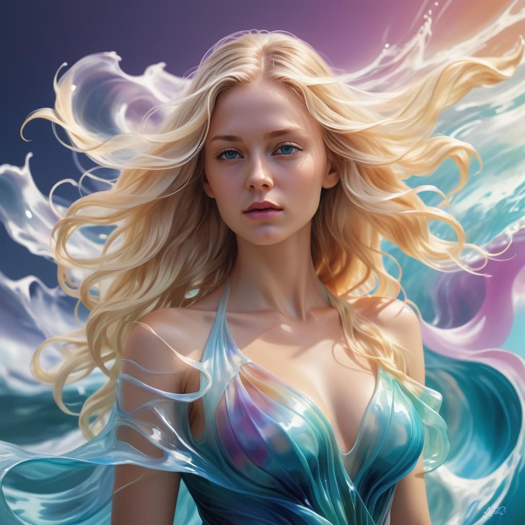 Ocean Wave Dress: Digital Art Portrait