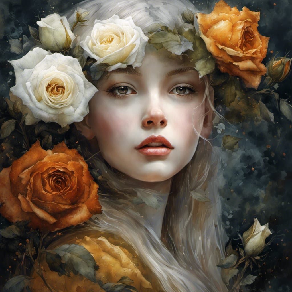 Detailed White Roses Watercolour Painting in Muted Colors