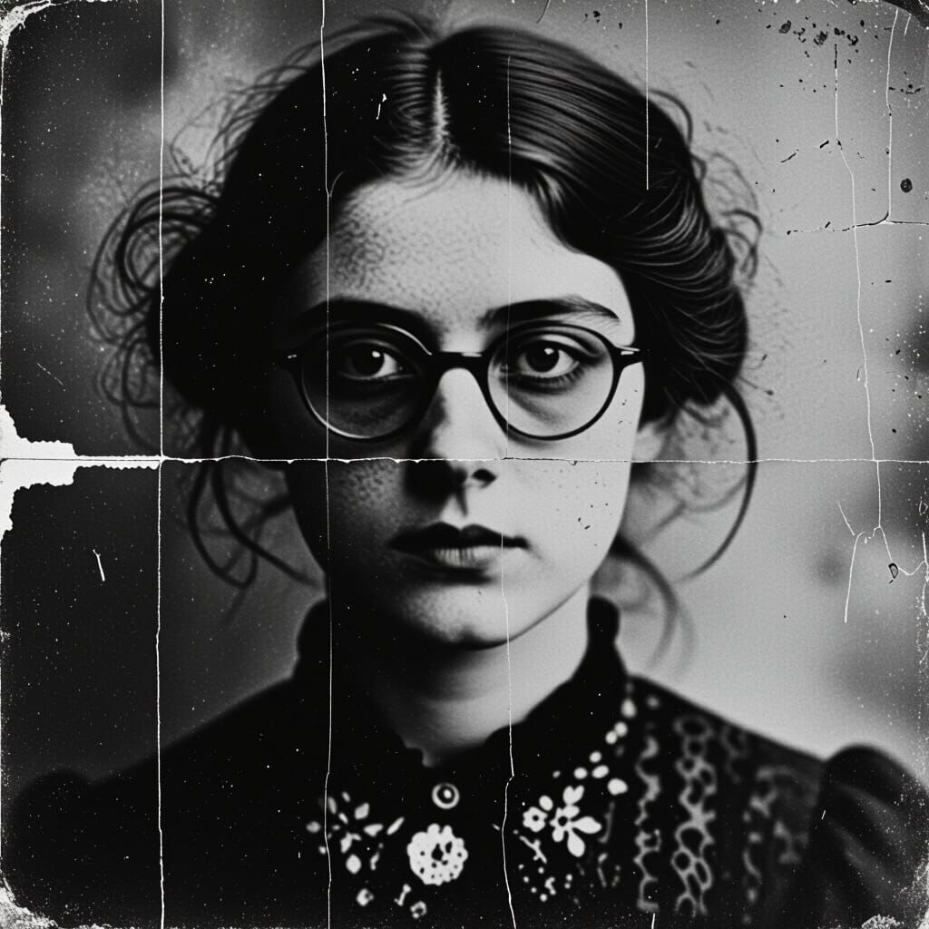 Dreamy Glitched Antique Photo in Grunge Art Brut Style