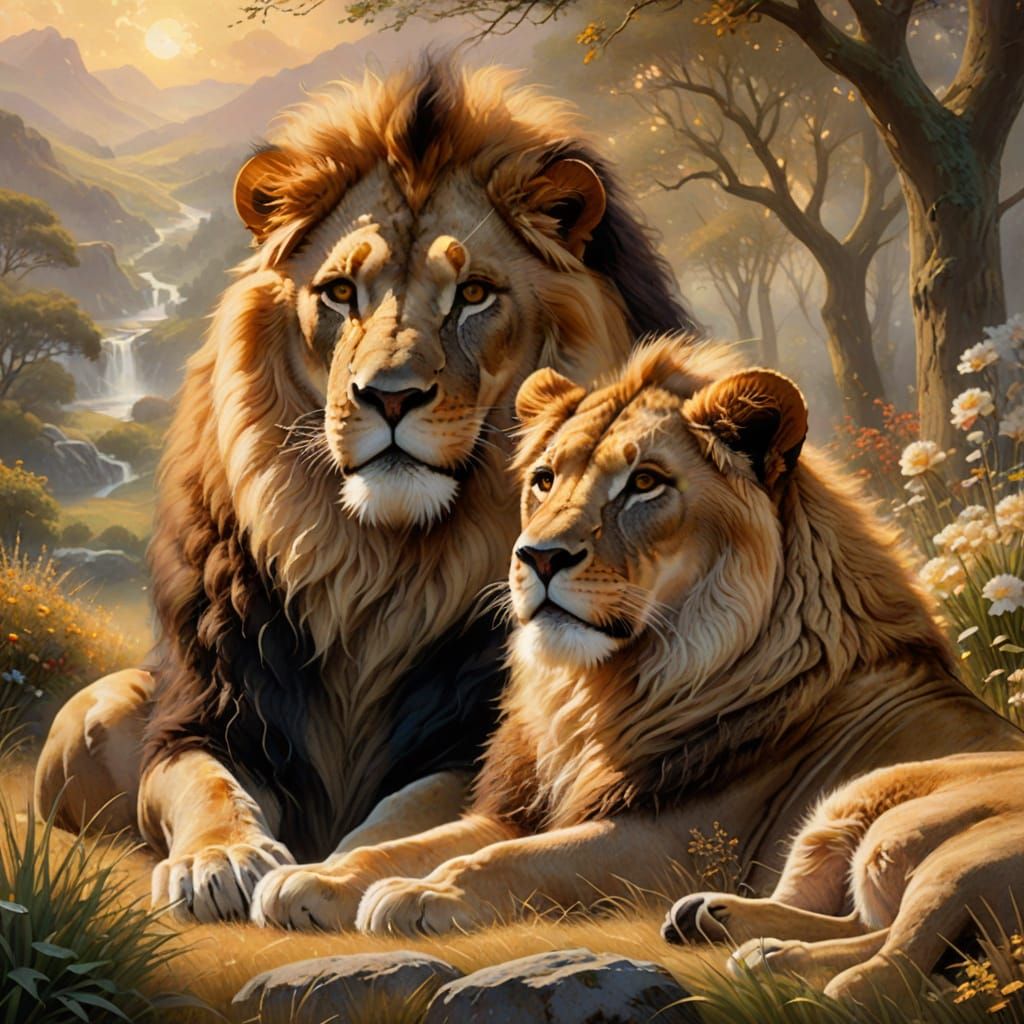 Lion and Lamb in Ethereal Golden Light