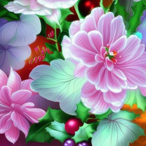 Christmas Flowers in Pastel Digital Oil Painting