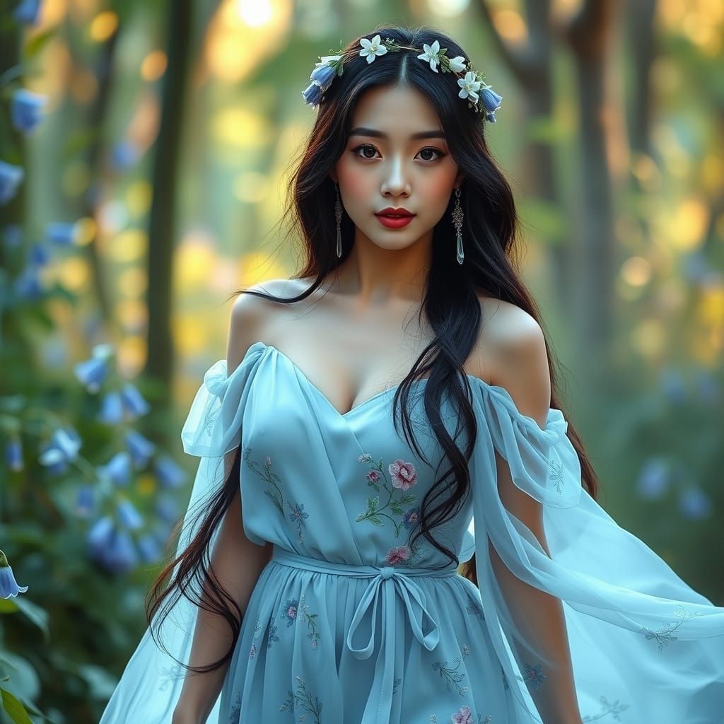 Enchanted Korean Nymph in Pastel Blue