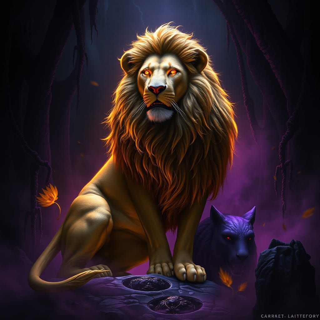 Majestic Lion in Dark Fantasy Realm