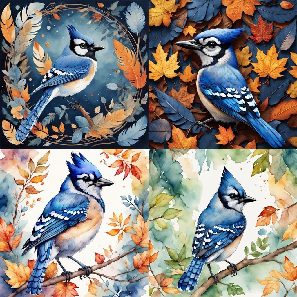 Vibrant Blue Bird in a Circular Composition