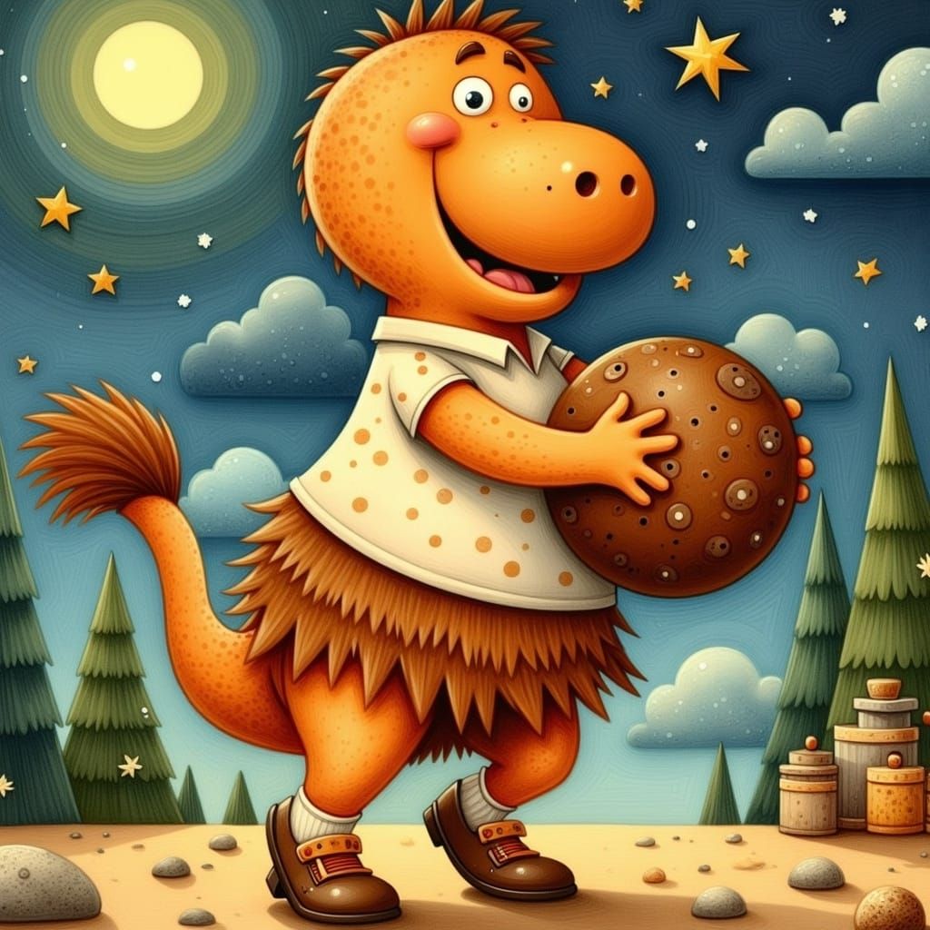 Barney Rubble with Bowling Ball: Whimsical Illustration