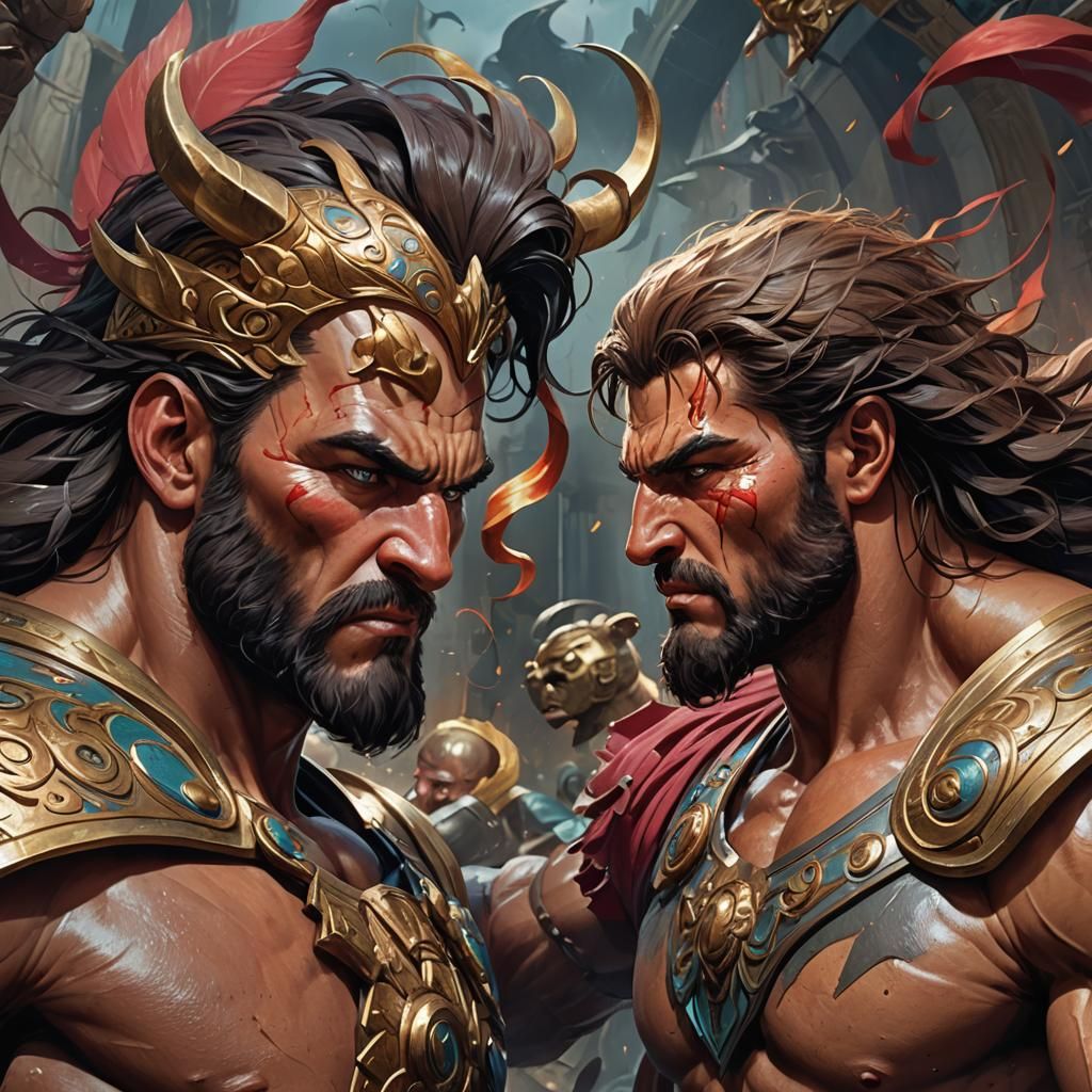 Hercules vs Lion: Dynamic Art Nouveau Portrait