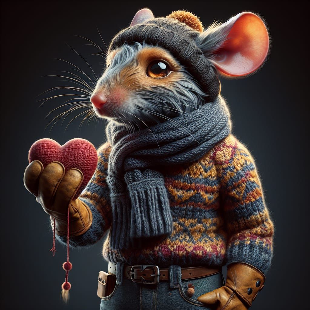 Hyperrealistic Mouse Offers Heart with Love in Cinematic Sty...