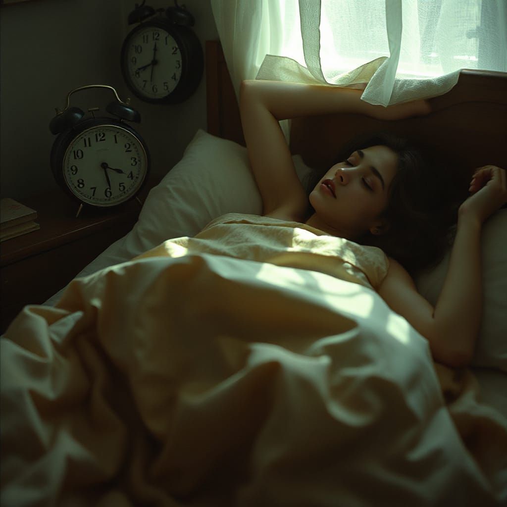 Surreal Dreamscape of a Woman Falling Asleep