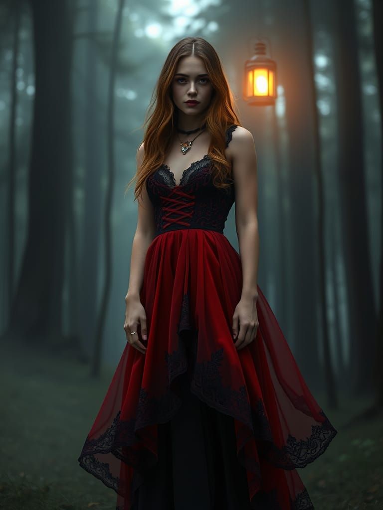 Ethereal Woman in Twilight Forest, Digital Painting