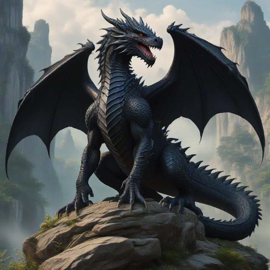 Majestic Black Dragon of Ancient Lore