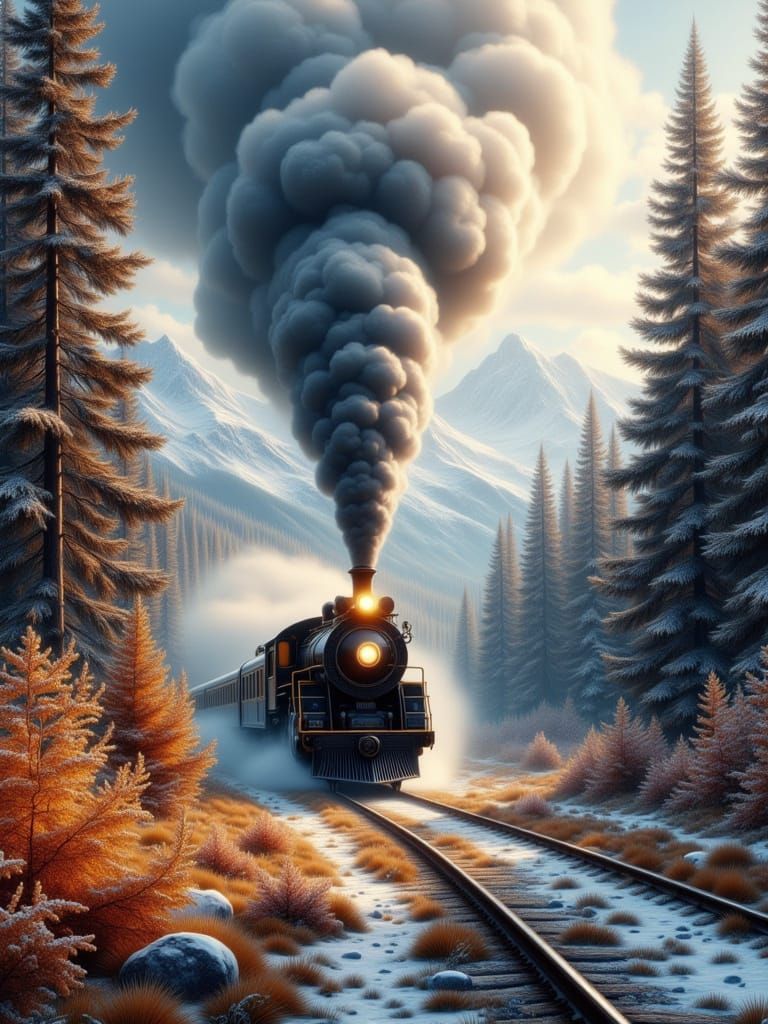 Steam Locomotive Emerges from Autumn Forest