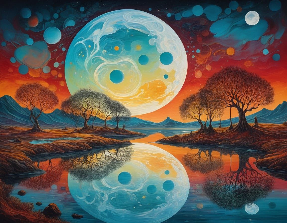 Surreal Futuristic Landscape with Colossal Moon in Ethereal ...