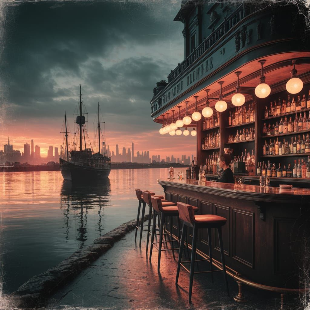 Dystopian Harbour Bar in Dark Grunge Style