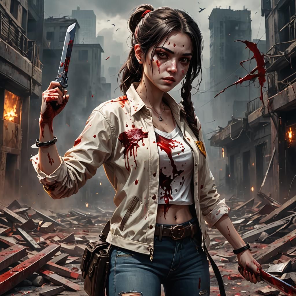 Apocalyptic Girl with Golden Eyes: Detailed Matte Painting