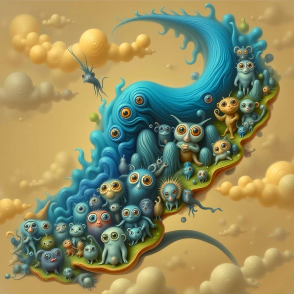 Blue Creature Dystopian Landscape in Distorted Whimsy Cinema...