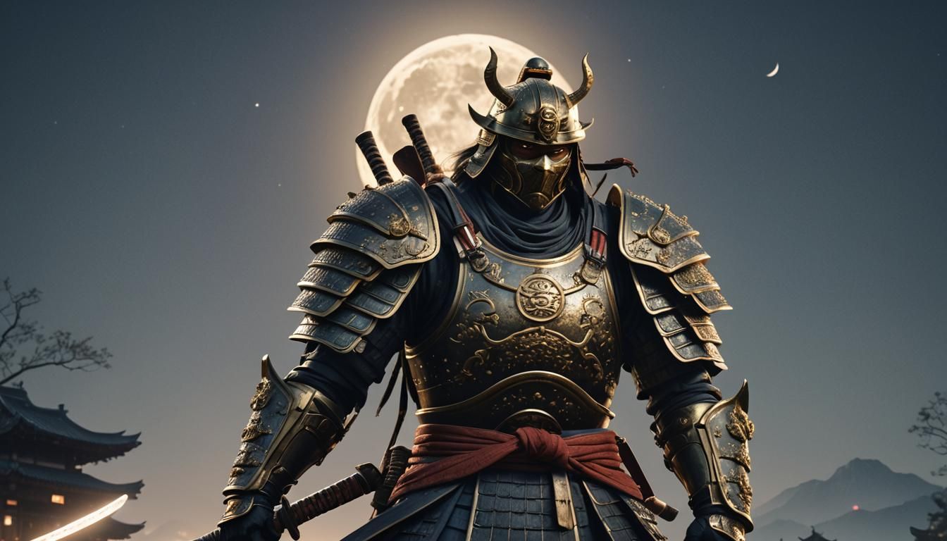 Cinematic Samurai Portrait with Moonlit Armor