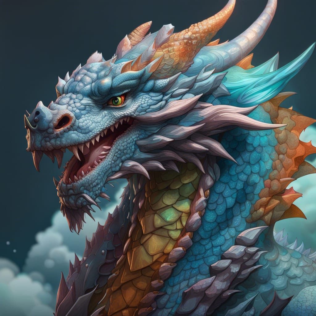 Mystic Cloud Dragon Portrait in Hyperrealism