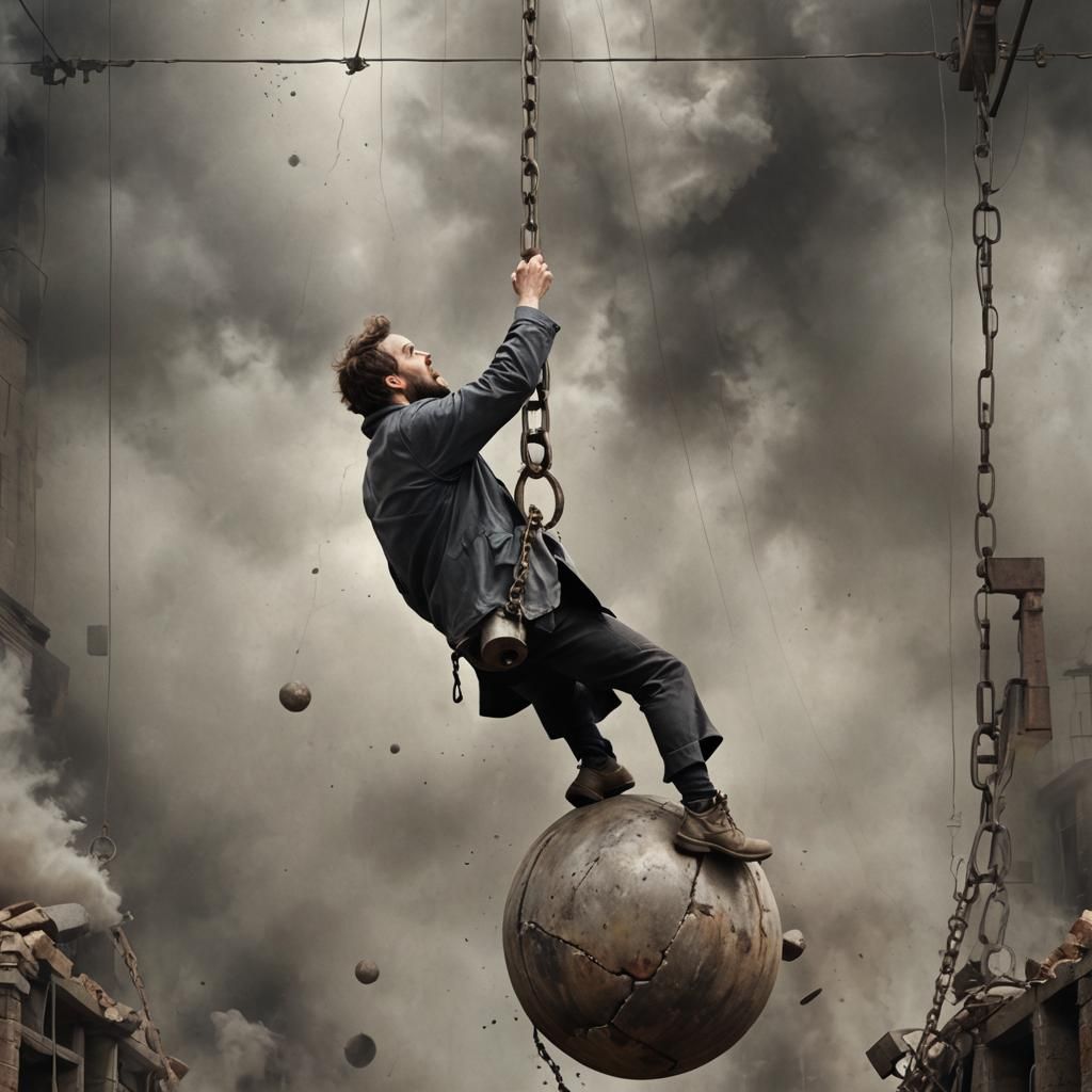 Photorealistic Man on Wrecking Ball