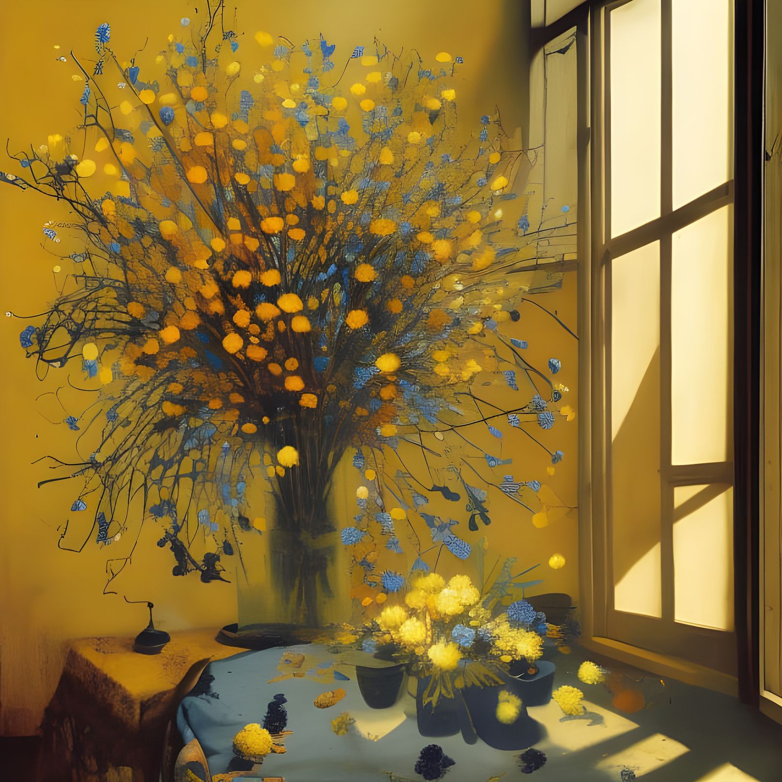 Radiant Dry Flowers in Copper Bucket: Hyperrealist Painting