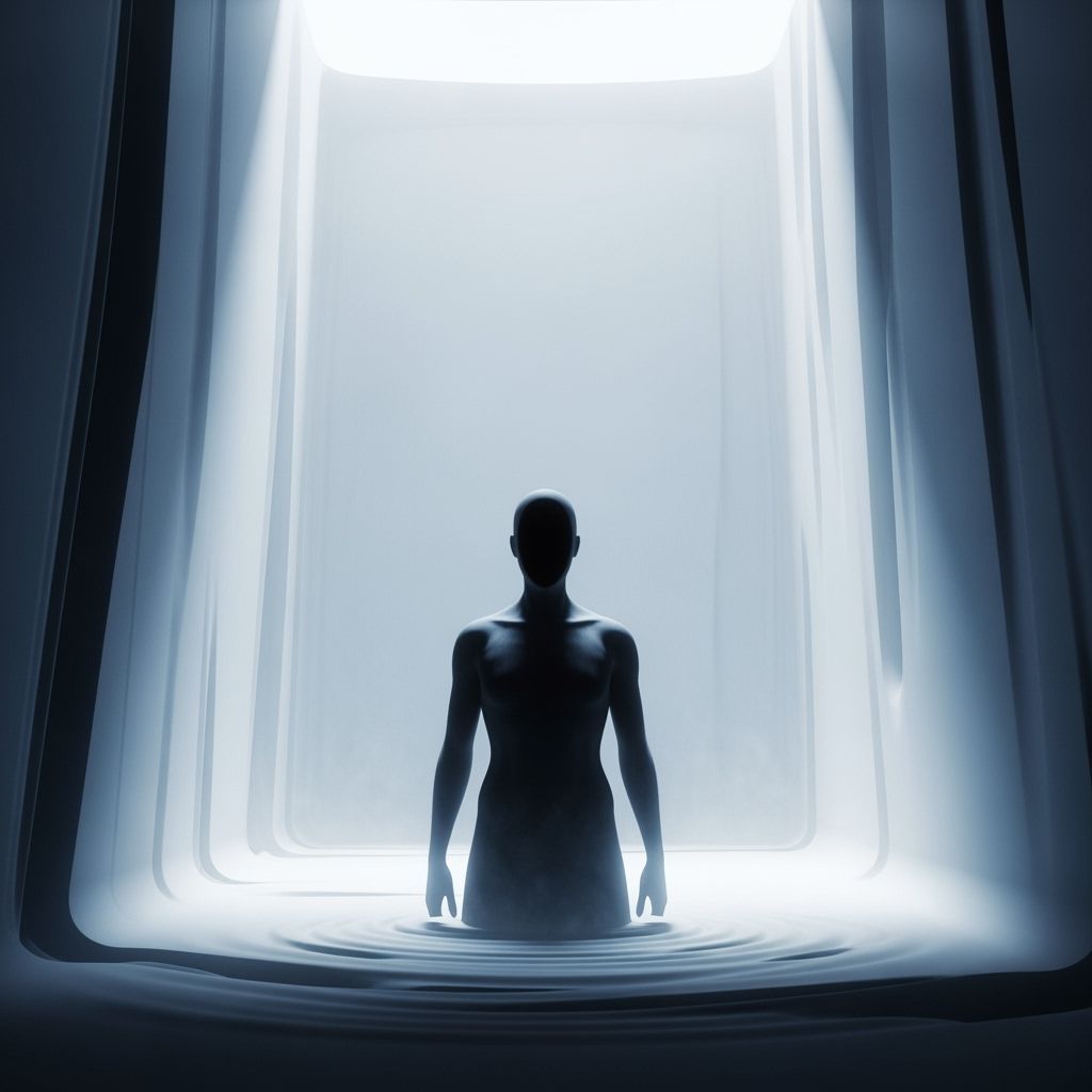 Shadowy Figure in White Room, Dark Surrealism