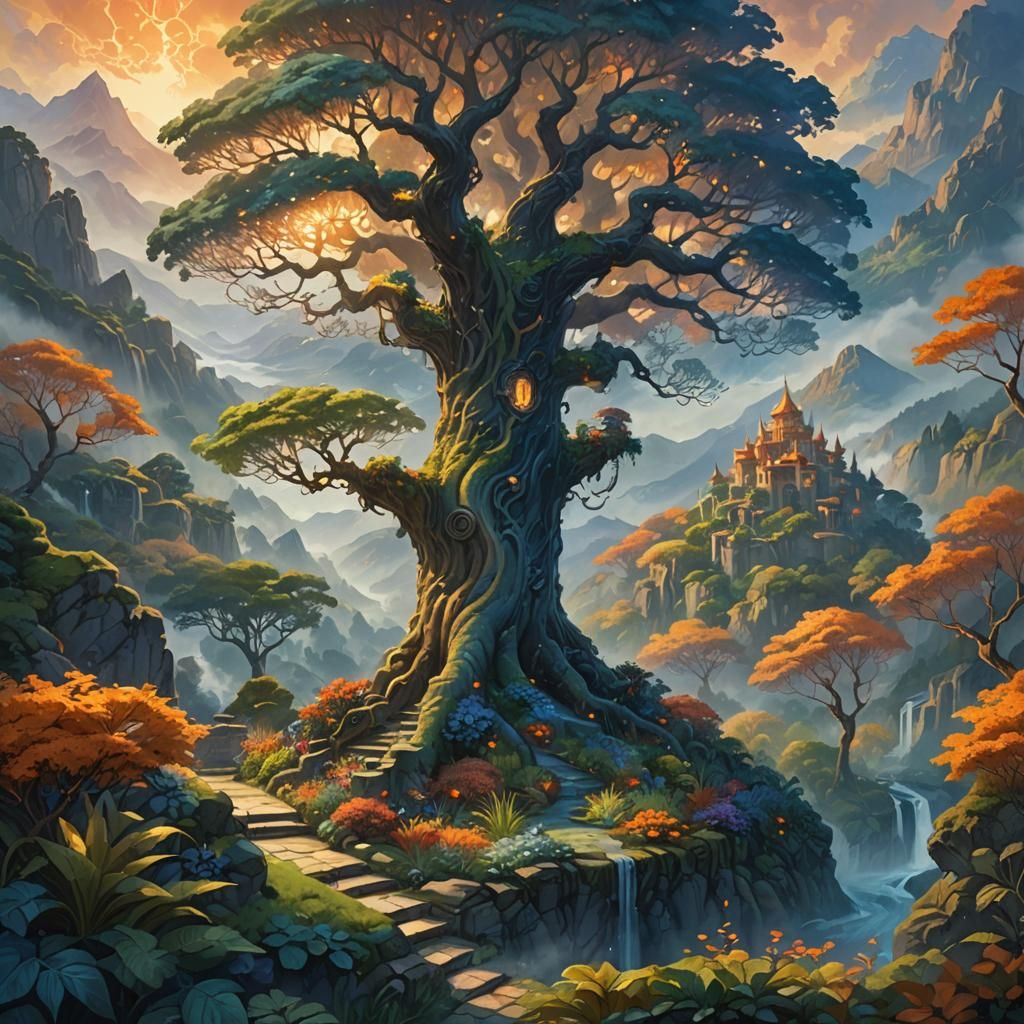 Lush Mountain Garden: Fantasy Concept Art