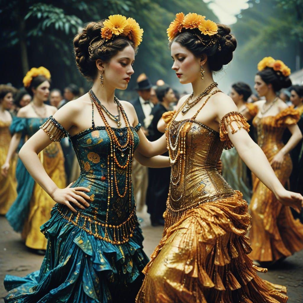 Dancers in Vibrant Chrome-Inspired Costumes