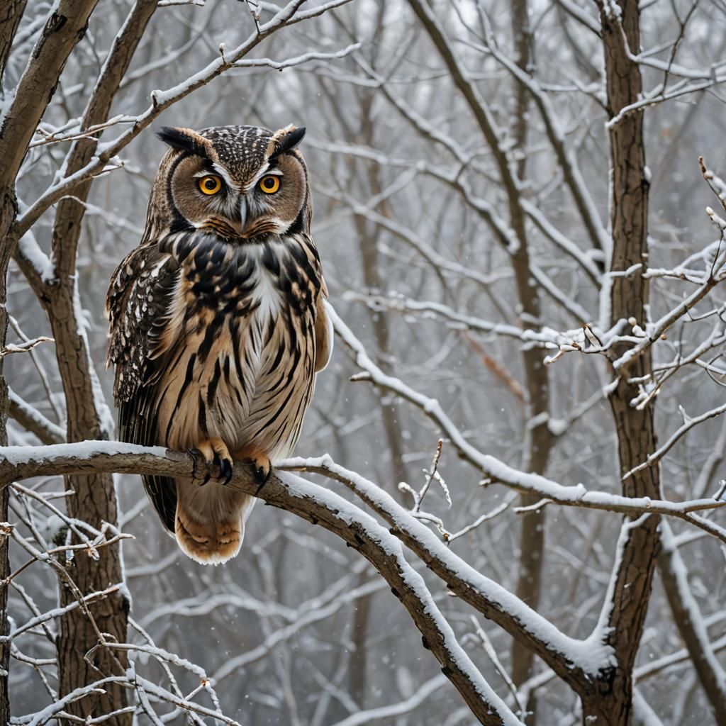 Owl in Winter Tree: A Minimalist Scene