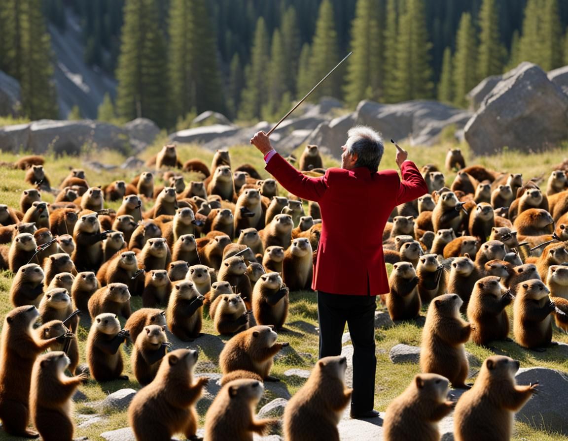 Conductor Directs Marmot Orchestra in Whimsical Performance
