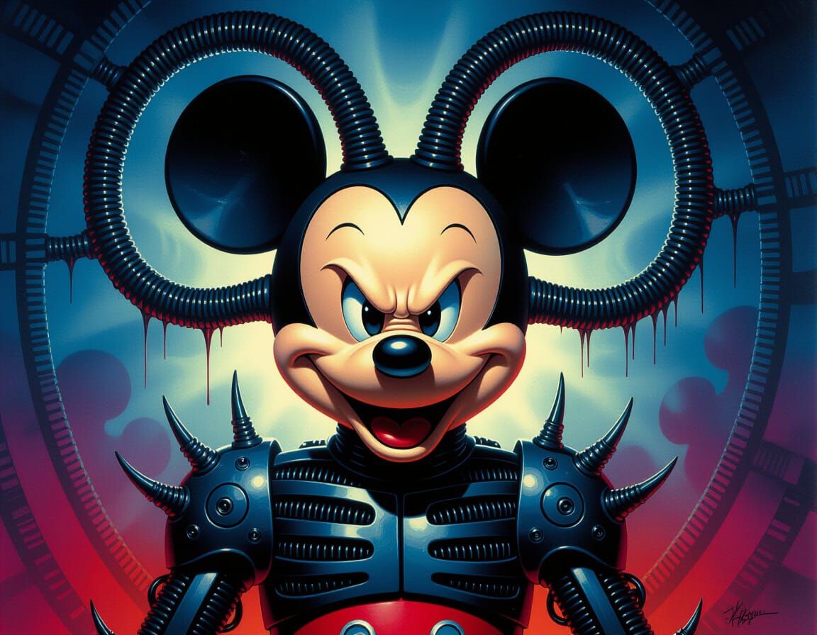 Frightening Biomechanical Mickey Mouse Inspired by H. R. Gig...