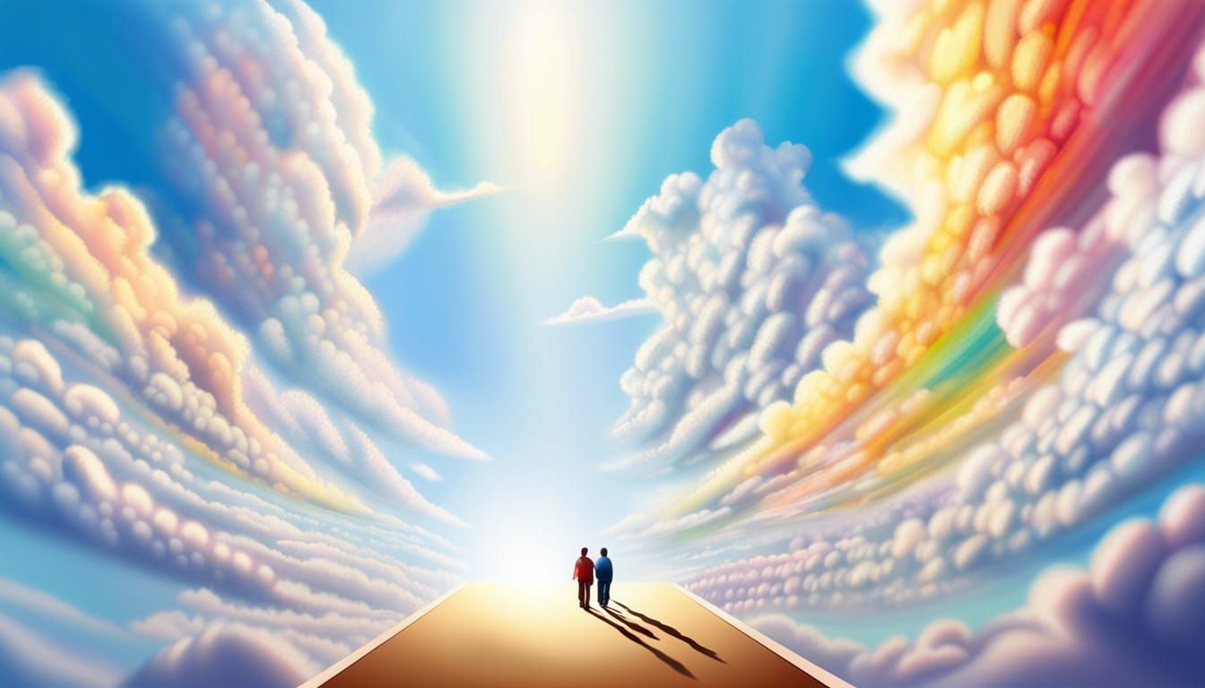 Hyperrealistic Entrance to Heaven with Smiling People