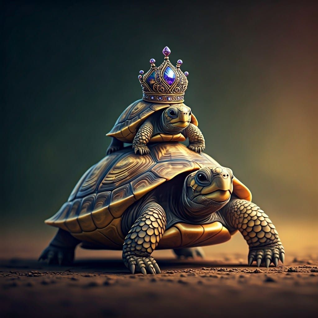 Crowned Turtle Duo in Fantasy Art Style