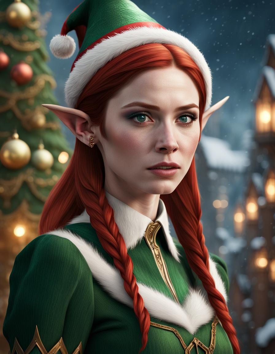 Karen Gillan as a Christmas Elf with small pointy ears