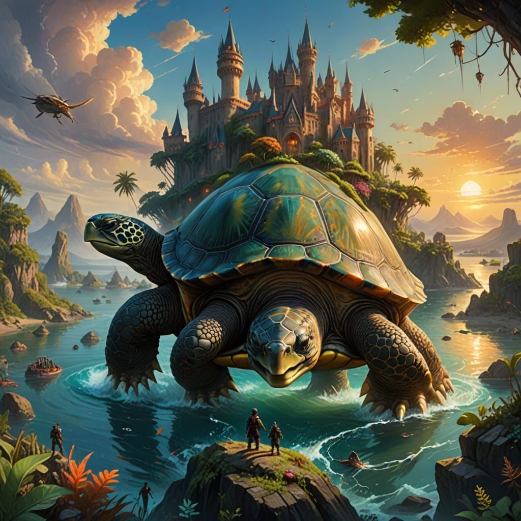 Epic Fantasy Island City Carried by Majestic Turtle