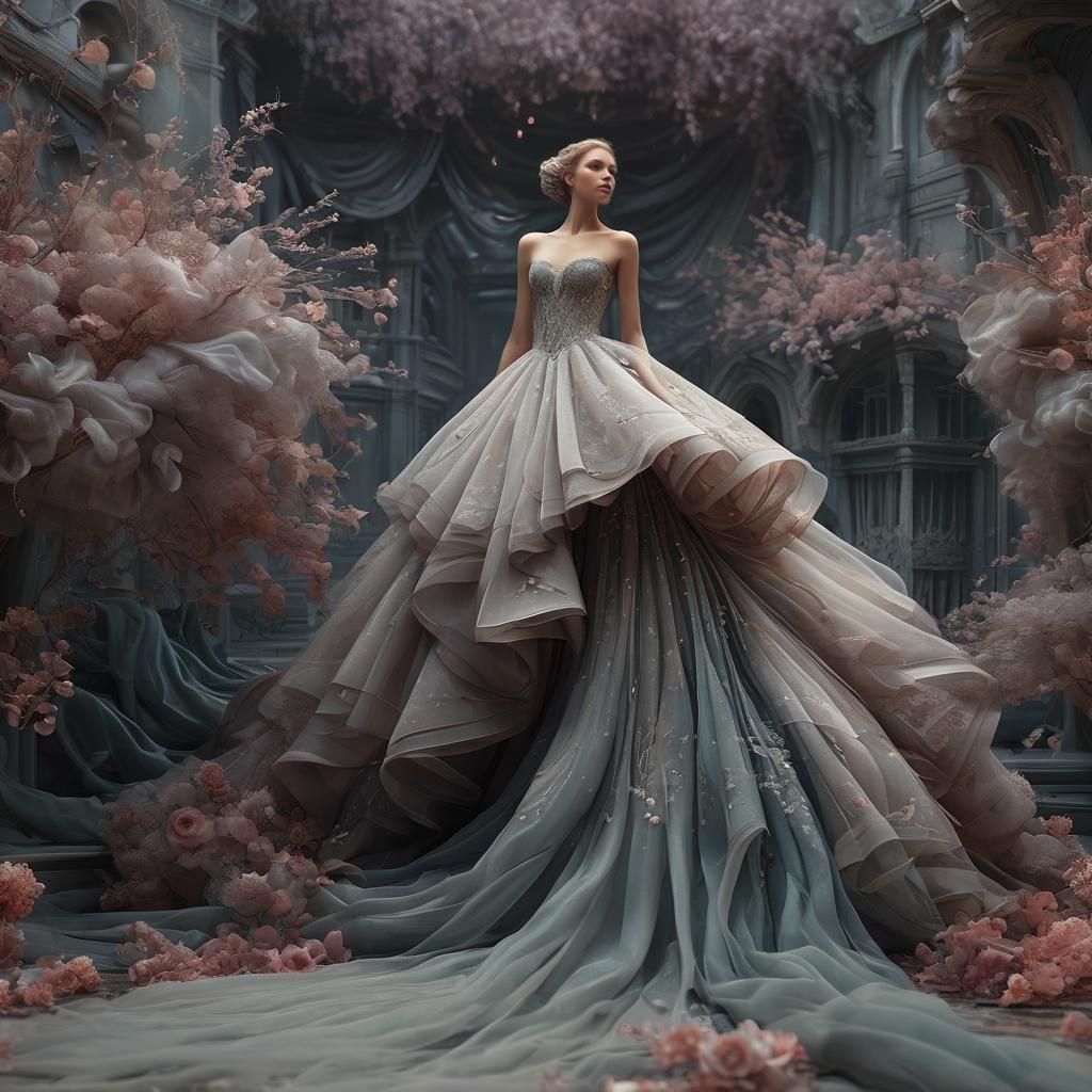 Elegant Tulle Gown: Detailed Matte Painting
